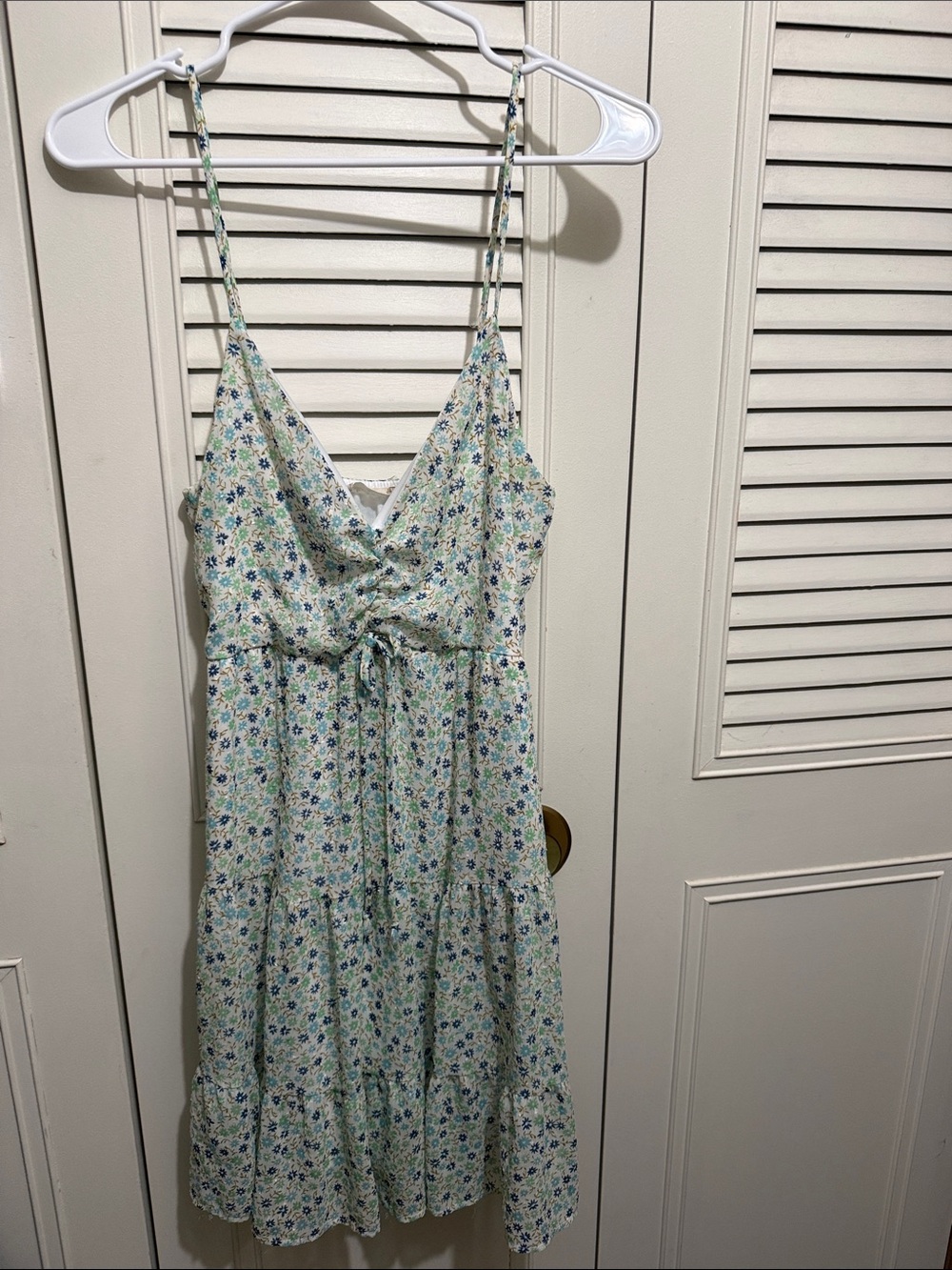 Kids Floral Tiered Sundress with Tie-Front - Blue & Green